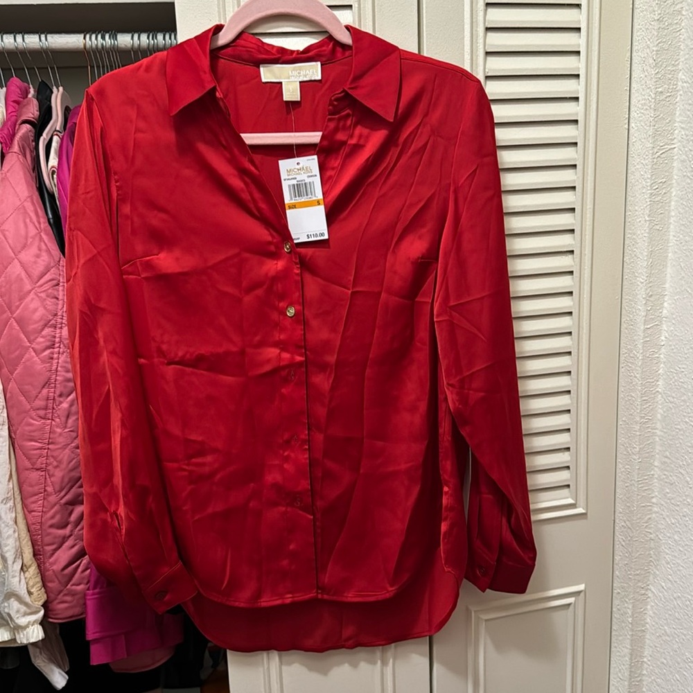 MICHAEL KORS NEW W TAG SILK RED BLOUSE SIZE S